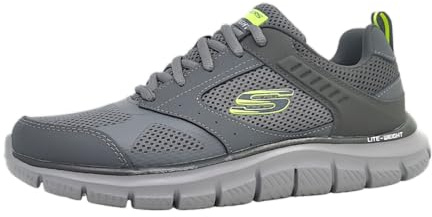 Skechers Men's Track Syntac Sneaker, Charcoal Leather/Mesh/Trim, 12 UK