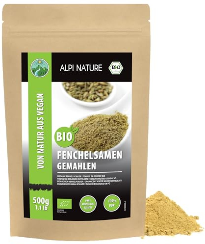 Alpi Nature Organic Fennel Seeds Ground 500g 1.1 lb, Ground Seeds, Fennel Powder for Cooking