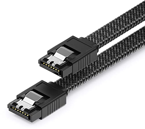 deleyCON 60cm SATA 3 Kabel Nylon 6 Gbit/s Datenkabel SATA III Anschlusskabel Serial ATA Verbindungskabel für Mainboard & Festplatte HDD SSD 2 S-ATA L-Stecker Gerade Schwarz