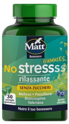 Matt, No Stress Gummies, Pastiglie Gommose con Effetto Rilassante a Base di Melissa, Passiflora, Biancospino e Valeriana, Integratore Utile per Favorire il Rilassamento, 90 g