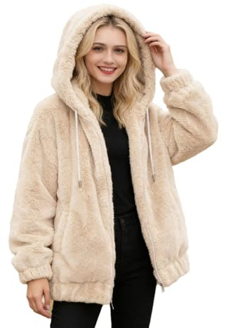 EGSDMNVSQ Veste D'hiver Femme Veste Chaude en Peluche Veste en Fausse Fourrure Manteau Polaire avec Capuche Grande Taille Veste épaisse Fermeture éclair Cordon de Serrage Sweat à Capuche Moelleux