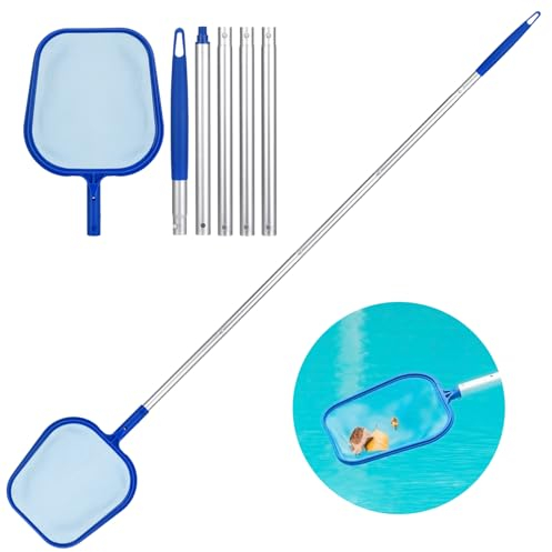 SENTAIMAO Skimmer Piscine, 160cm Maglia Fine per Foglie da Piscina Robusto Borsa Profonda Rastrello per Foglie con Asta Telescopica in Alluminio per Acquario Fontana Vasca Idromassaggio da Giardino