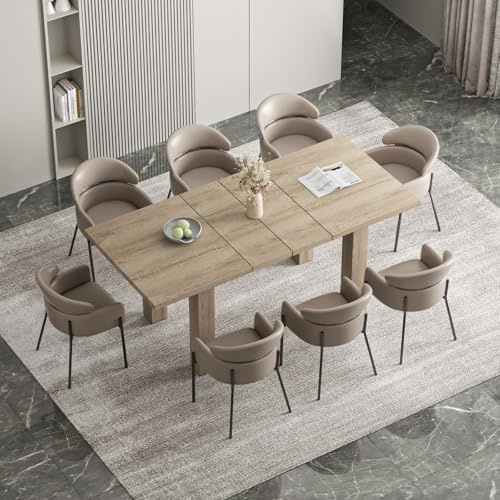 Vabches Extendable Dining Table for 6 8 10, 55'' to 78 Wood Kitchen Table Mid Century Modern Large Transformer Rectangle Dining Room Table Space Saving for Small Apartment Conference, Oak