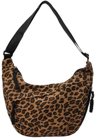 Generisch Damen Halbmond Umhängetasche Schultertasche,Hobo Tasche,Nylon Crossbody Bag Damen mehrere Taschen Schultertasche mit verstellbarer Schultergurt,Leopard,große Kapazität-Braun
