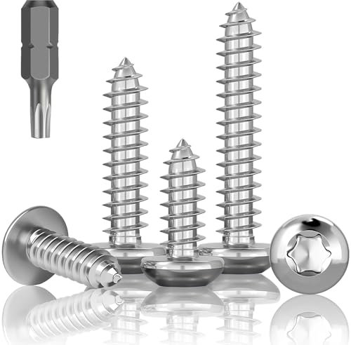 HXJDAM 100 tornillos autorroscantes de acero inoxidable, M5 x 16 mm, A2 V2A, cabeza plana Torx, tornillos de cabeza redonda, rosca completa, tornillos autorroscantes de acero inoxidable con broca