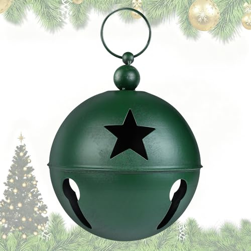 YiYa Grandes Cloches de Décoration de Noël Grande Cloche d'Artisanat Ornement avec Étoile 23,9x31,0 cm Cloches de Noël Grelots pour Arbre de Noël Vacances Porte d'Entrée Maison Jardin Décor (Vert)