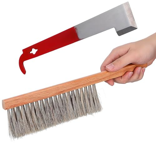BIUDECO Kit di Attrezzi per Apicoltura Spazzola e Gancio J in Legno e Ferro, Facile da Usare, Pratico e Conveniente per Apicoltura Domestica