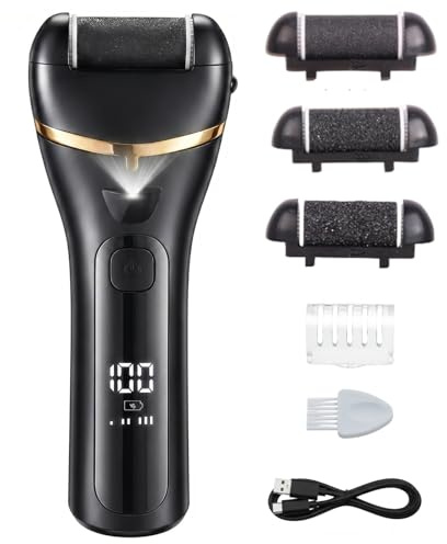 Electric Foot File for Hard Skin - Type-C Rechargeable Callus Remover - Foot Grinder & Scrubber for Dead Skin Removal - Pedicure Tool with 3 Roller Heads