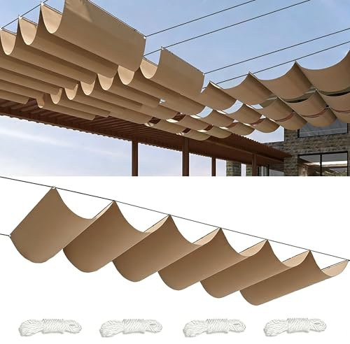 Retráctil Toldo Vela Rectangular 2.8x8M Toldos Exterior Terraza Impermeable Ondulada Toldo Vela de Sombra con Ojales y Cuerdas 95% protección UV para Exterior Patio jardín Caqui