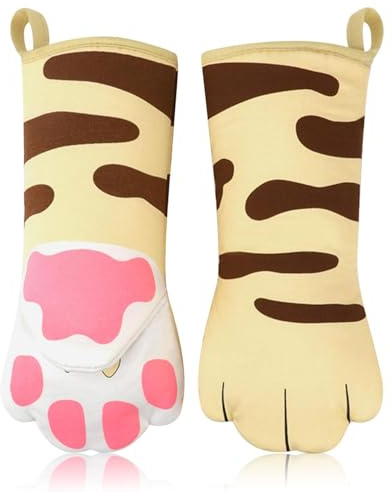 MenYiYDS 1 par de guantes para hornear, resistentes al calor, manoplas horno, guantes de cocina, guantes de cocina aptos para microondas y hornear, guantes horno cocina, guantes horno (Pata de gato)