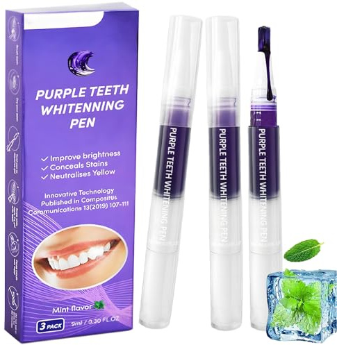 Blanqueador Dental Lapiz, Blanqueamiento Dientes Bolígrafo, Gel Blanquear Lápices Efectivo, Kit Teeth Whitening Pen en casa, Rápida Elimina Manchas Café y Té, Refresca Respiración, Morado 3 Piezas