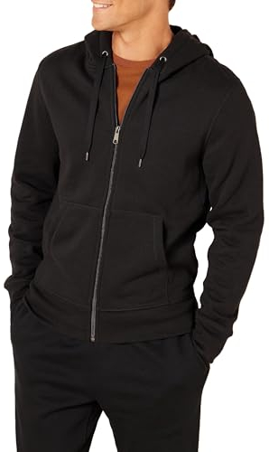 Amazon Essentials Herren Fleece-Kapuzenpulli mit durchgehendem Reißverschluss (erhältlich in den Größen Big & Tall), Schwarz, L