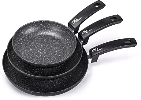[Amazon Exclusive] Moneta Etnea Set 3 Padelle per Induzione, Alluminio, Antiaderente, Grigio/Nero, 20- 24 - 28 cm