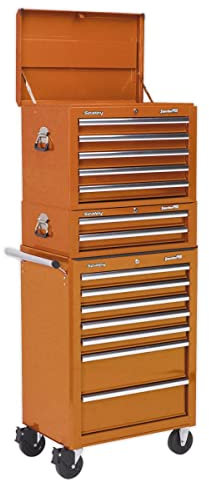 Sealey APSTACKTO 14 Drawer Topchest, Mid-Box & Rollcab Combination with Ball Bearing Slides - Orange