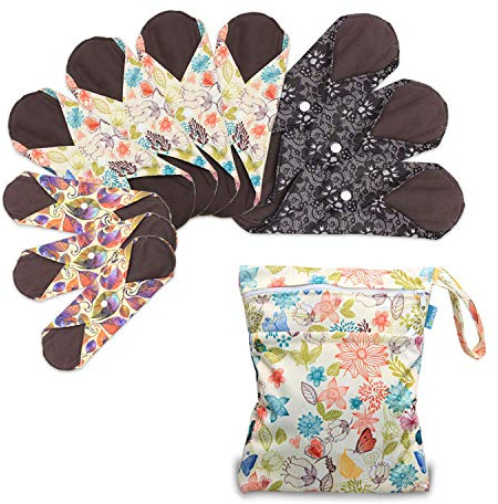 Teamoy 10Pcs Sanitary Pad, Reusable Washable Cloth Menstrual Pads/Panty Liners with Wet Bag, Super-Absorbent, Soft and Comfortable(3pcs×7.9+4pcs×10+3pcs×11.6)
