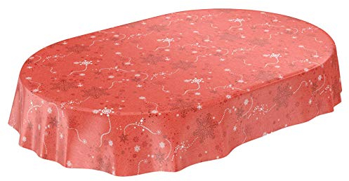 ANRO Wachstuchtischdecke Wachstuch Wachstischdecke Tischdecke Weihnachten Schneeflocken Rot Oval 240x140cm