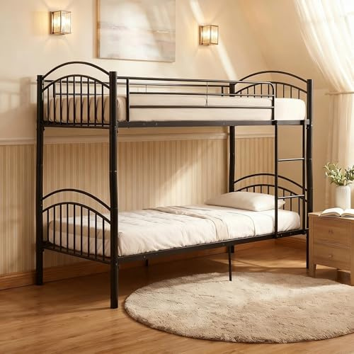 Panana 3FT Single Metal Bunk Bed Frame with Safety Guardrail 2-Storey Bed Bedroom Dorm Apartment Furniture for Adults Teenagers Children (Black)