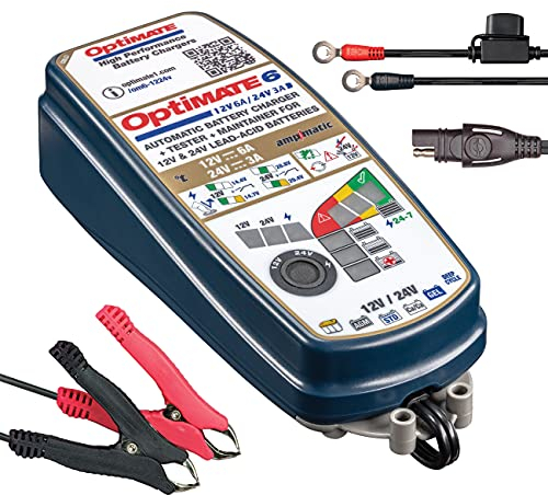 OptiMate TecMate 6 12V/24V, TM380, Gold Serie: 8-stufiges gekapseltes batterieschonendes 12V 6A / 24V 3A Lade- & Wartungsgerät