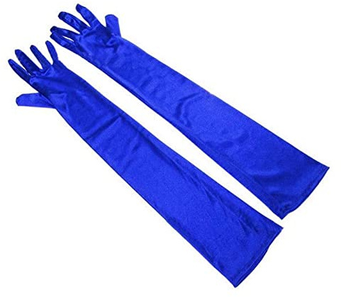 52 cm långa aftonhandskar, aftonoperahandskar satäng armbågshandskar 1920-talsstil balhandskar maskeradhandskar för bröllop bal opera, BLÅ, Blue