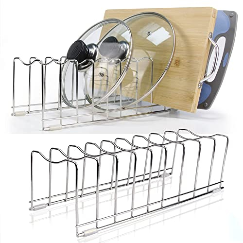 Forlivese 2 Pack Pot Lid Holder,9 Slots Stainless Steel Pan Lid Organiser,High Volume Kitchen Cupboard Organiser,Lid Holder with 4 Silicone Foot Covers(2 Pack)