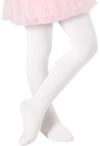 Zando Elastisch Strumpfhose Mädchen, Feinstrumpfhose Mädchen, Ballettstrumpfhose Mädchen, Thermo Strumpfhose Kinder, 1 Paar, Weiß, 1-3 Jahre (Tag Size S)