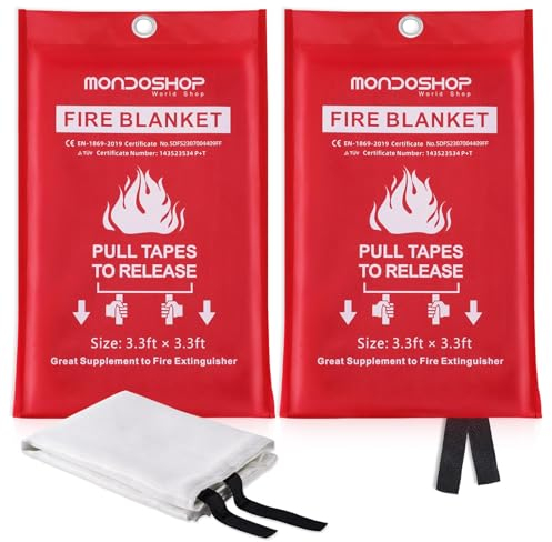 Mondoshop Fire Blankets Emergency for Kitchen Home (White-2pack)
