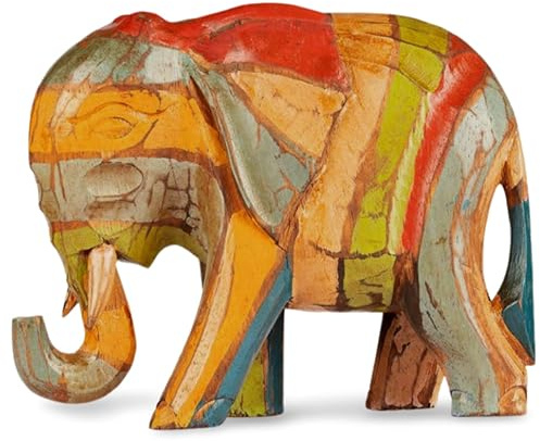 Elefante de madera tallado y pintado a mano en un estilo rustico