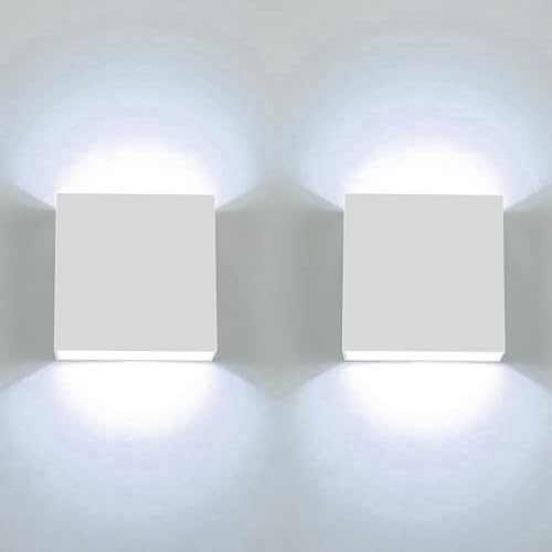 CHEVVY 2 Pezzi Applique LED Interni 7W Luce Bianco Fredda 6000K Quadrate Bianche Lampada da Parete Interno Classico