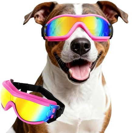 NAMSAN Sunglasses for Dogs Adjustable Dog Glasses Waterproof Windproof Dog Motorcycle Goggles Safety Glasses Pink