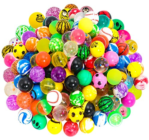 Incisite 100 Pack Bouncy Balls Bulk - Assorted Colorful High Bouncing Balls for Kids Party Favors, Prizes, Birthdays Gift - Mixed Pattern, Small Rubber, 27 mm Diameter