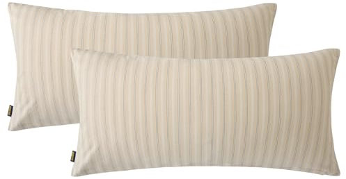 SOULFUL Kissenbezüge 40x80 Baumwolle Gestreift, 100% Gewaschene Baumwolle Kissenbezüge Beige öKotex Zertifiziert mit Reißverschluss
