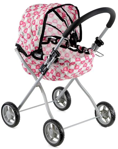 BiBi Doll Classic Baby Doll Pram In Pink - My First Dolls Pushchair Dolls Pram Foam Handle Foldable Design Metal Baby Doll Accessories