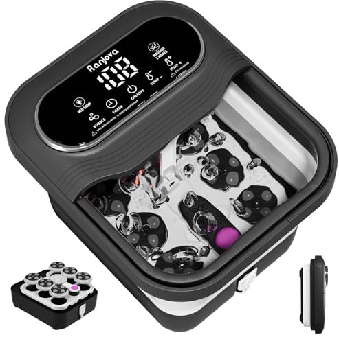 Ranjova Spa per piedi pieghevole con massaggio elettrico rotante, pediluvio con calore, bolle, controllo della temperatura e 24 sfere massaggianti shiatsu motorizzate, vasca idromassaggio per piedi