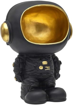 HOME DECO FACTORY, HD0160, Statua Nera dell'astronauta con Tasca Vuota, Oggetto Decorativo Moderno e Pratico, Design futuristico, Ideale per Soggiorno o Ufficio, Dimensioni: 20 cm, Colore: Nero e Oro