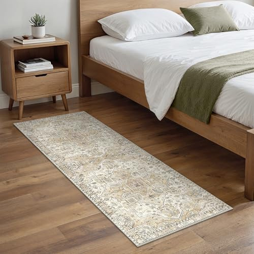 BEIMO Waschbarer Rutschfester Läufer Teppich 80x200 cm, Vintage Flora Stil Teppichläufer, Leicht, Farbecht und Strapazierfähig, Läufer für Flur, Treppe und Eingangsbereich