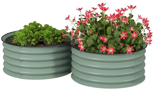 Outsunny Lot de 2 bacs à fleurs surélevés en acier, bac à fleurs empilable, bac à légumes Ø60x30cm pour jardin balcon, bac à fleurs, plantes, légumes