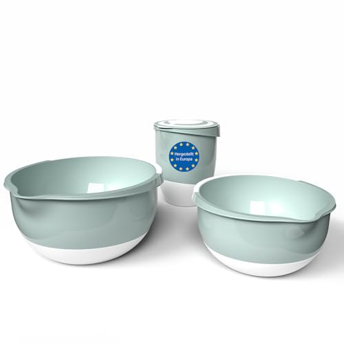 BigDean 3er Set 3,5 Liter & 2 Liter Rührschüssel & Quirltopf mit Spritzschutz lebensmittelecht spülmaschinengeeignet – Made in Europe