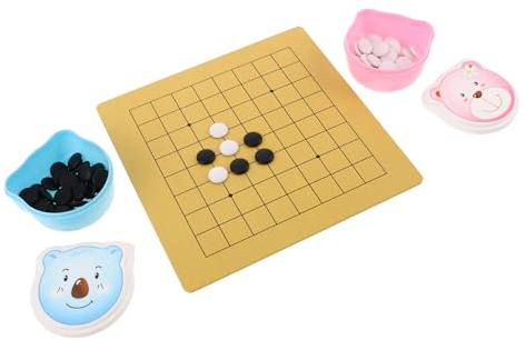 UKCOCO Jeu de Go avec 2 Plateaux Double-Face en Bois et Pièces en Plastique pour Garçon et Filles Design Ours Cartoon, Améliore la Pensée Logique, pour Famille et Présent