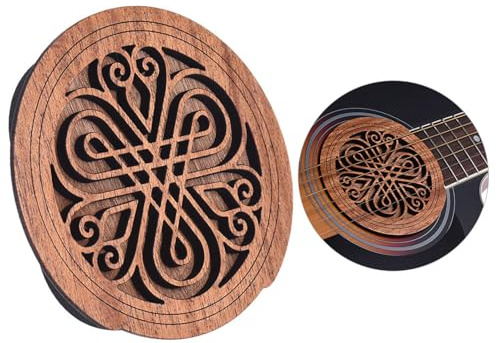 ZAICOLER Acoustic Guitar Soundhole Cover, Guitar Wooden Soundhole Sound Hole Cover Block Feedback Buffer with Mahogany Wood Sound Hole For Acoustic Pickguard (7)