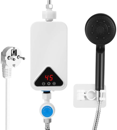 Chauffe-eau Instantané, 220 V 5500 W Mini Chauffe-eau électrique Sans Réservoir, 30-55℃ Température Réglable, Chauffe-Eau électrique Instantané avec Affichage LED pour Cuisine, Salle de Bain (RYK-009)