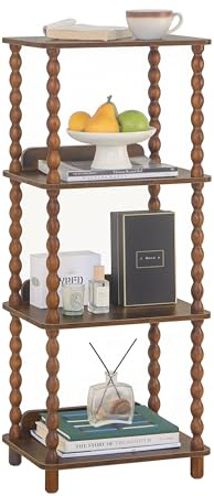 Fultyle Book Shelf, 4-Tier Bookshelf with Storage, Small Bookcase Display Shelves for Small Spaces, Bedroom, Living Room and Office with Solid Wood Legs (Rustic Brown)