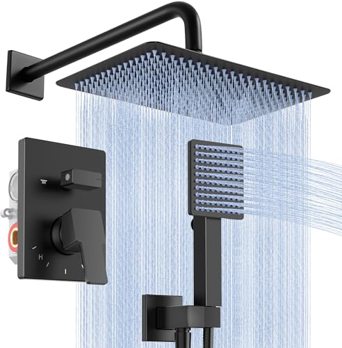 KES duscharmaturer, komplett med 30 cm regnduschhuvud och handdusch, X6248S12-BK