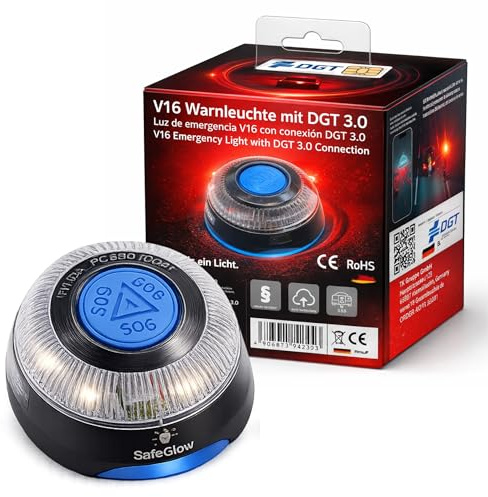 POWR CAR V16 Luz de advertencia - IDADA 21020060 - Triángulo de advertencia y triángulo de avería - Homologación UE 2026 - Coche y motocicleta (V16 luz de advertencia con SIM y DGT 3.0)