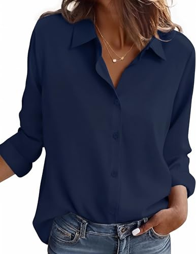 Zeagoo Blusas De Mujer Elegantes Camisa Color SóLido Camisas Azul Violeta XL