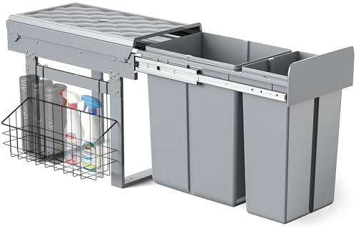 lovewind Cubo de basura tándem de 10 L + 20 L, cubo de basura para cocina, sistema de separación de residuos para armario inferior, cubo de basura para armarios a partir de 300 mm de ancho, separación