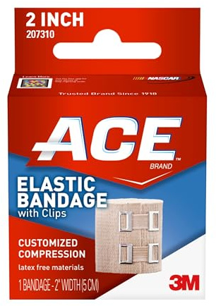 ACE 2 Inch Elastic Bandage with with Clips, Beige, Great for Wrist, Foot and More, 1 Count