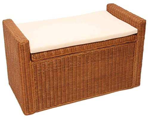 Mendler Aufbewahrungstruhe M92, Truhe Sitzbank Garderobenbank, Kissen Kubu Rattan 88cm - honigfarben