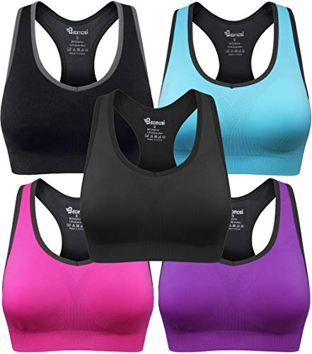BAOMOSI Women's Seamless Racerback Sports Bra High Impact Support Yoga Gym Workout Fitness Black Blue Grey Purple Rose Red L