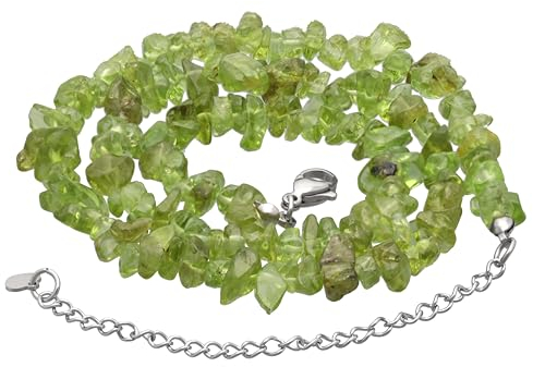 Lebensquelle Plus Edelstein Splitterkette mit Verschluss | 45 cm lang + Karabinerverschluss | Heilstein Splitter Halskette | Handgefertigt und natürlich hergestellt (Peridot)