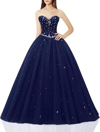Likedpage Women's Sweetheart Ball Gown Tulle Quinceanera Dresses Prom Dress (US6, Navy) … … …